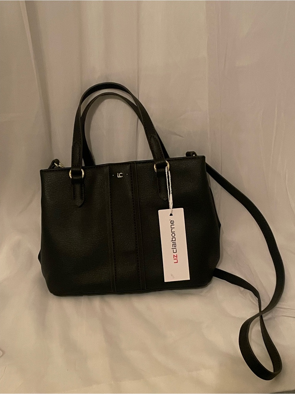 Liz Claiborne Black Pebbled Leather Satchel with Crossbody Strap
